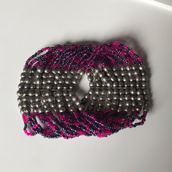 Purple & silver beaded stack bracelet - Picture 2 of 2